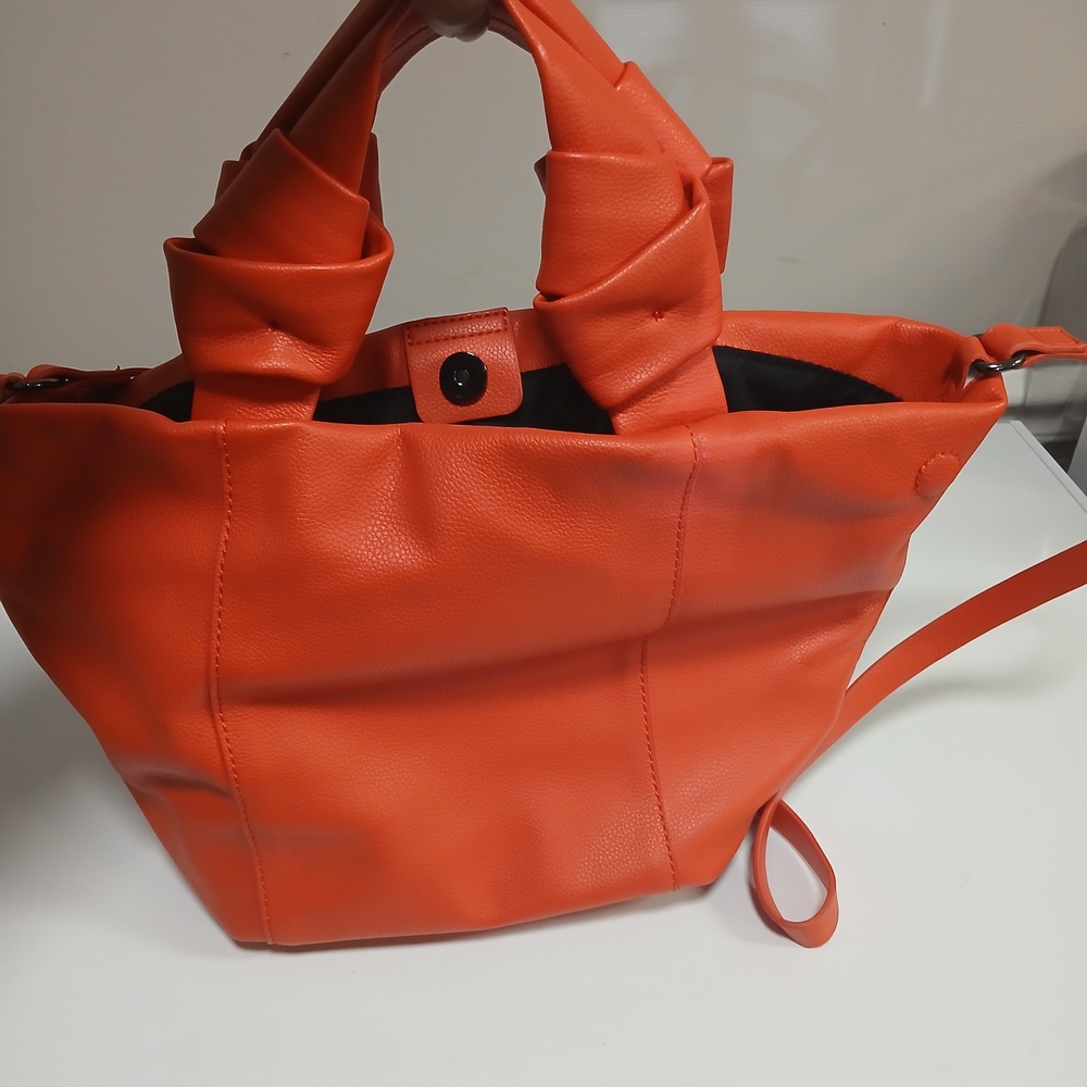 New! Zara Vibrant Orange Knot Faux Leather Mini Tote Bag Crossbody Bucket Bag